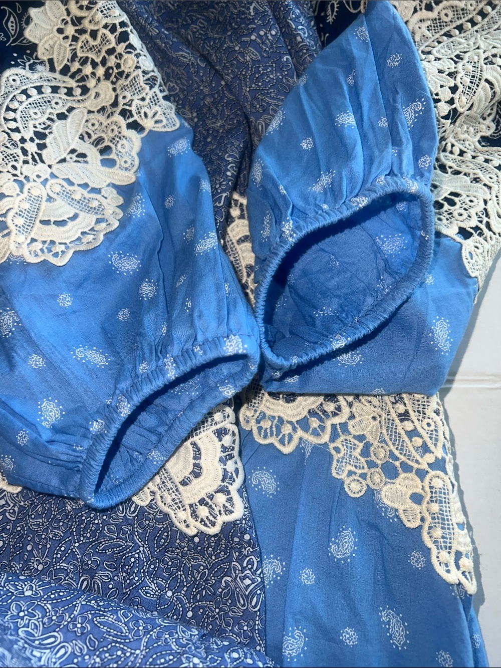 LOFT Lace Paisley Tie Mini Dress Boho Western Precious Sapphire SMALL pockets! - Picture 11 of 17